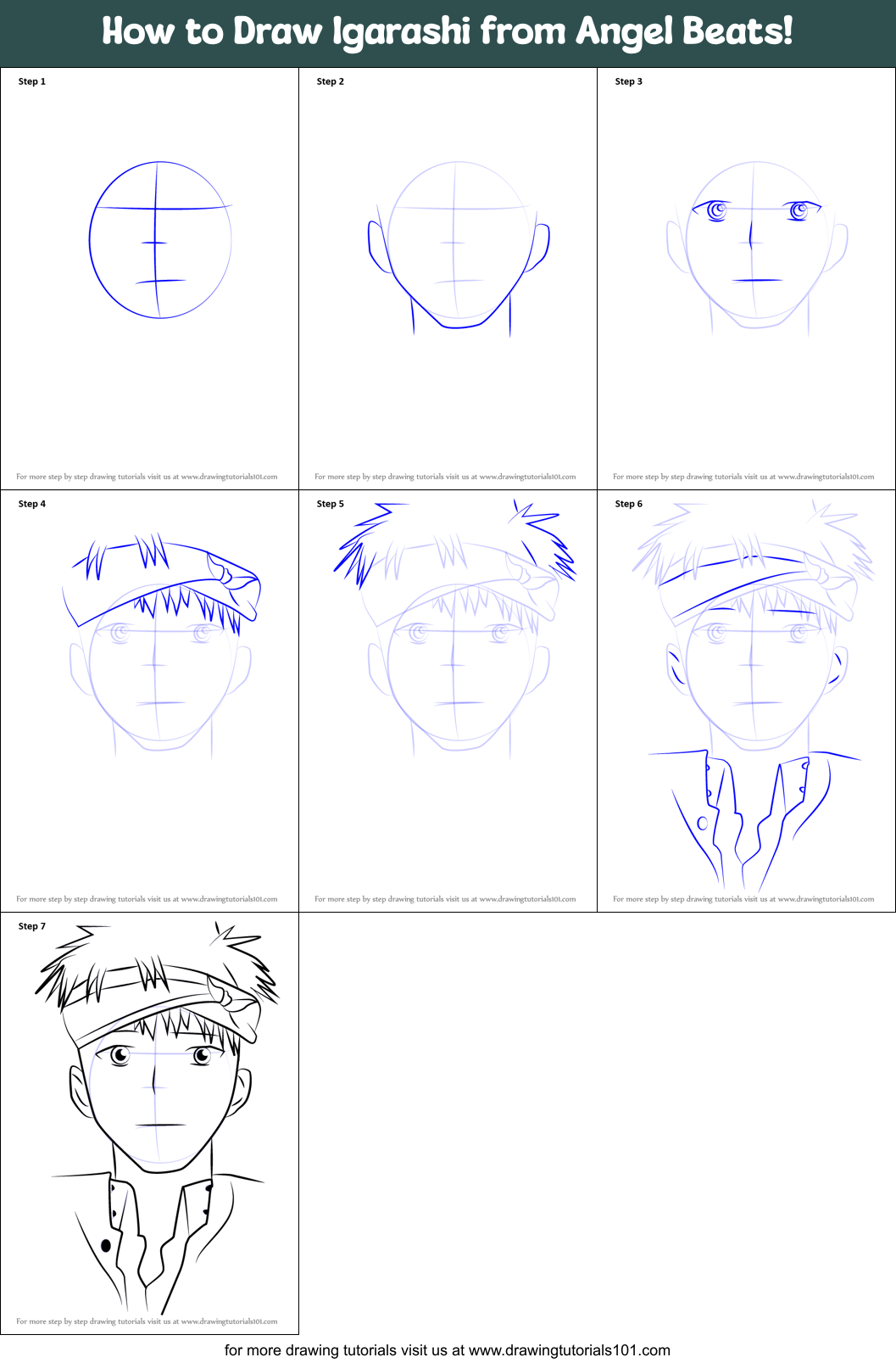 How to Draw Igarashi from Angel Beats! printable step by step drawing ...