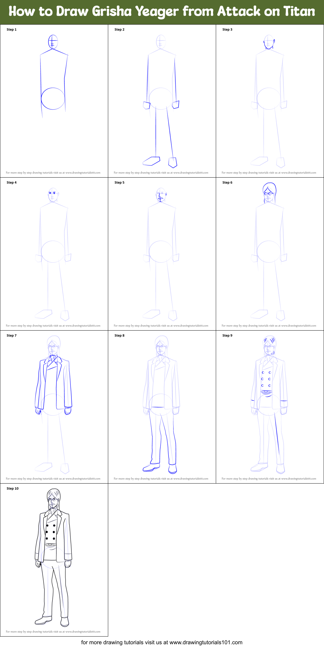 How to Draw Grisha Yeager from Attack on Titan printable step by step ...