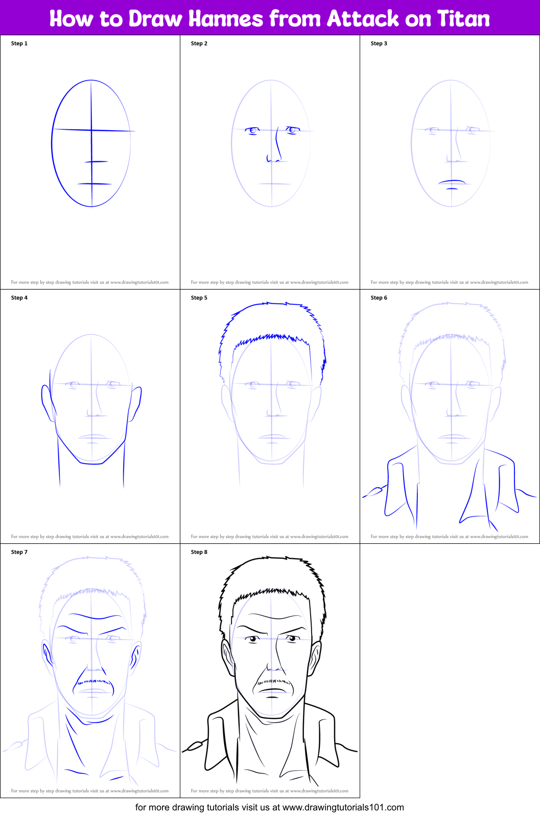 How to Draw Hannes from Attack on Titan printable step by step drawing ...