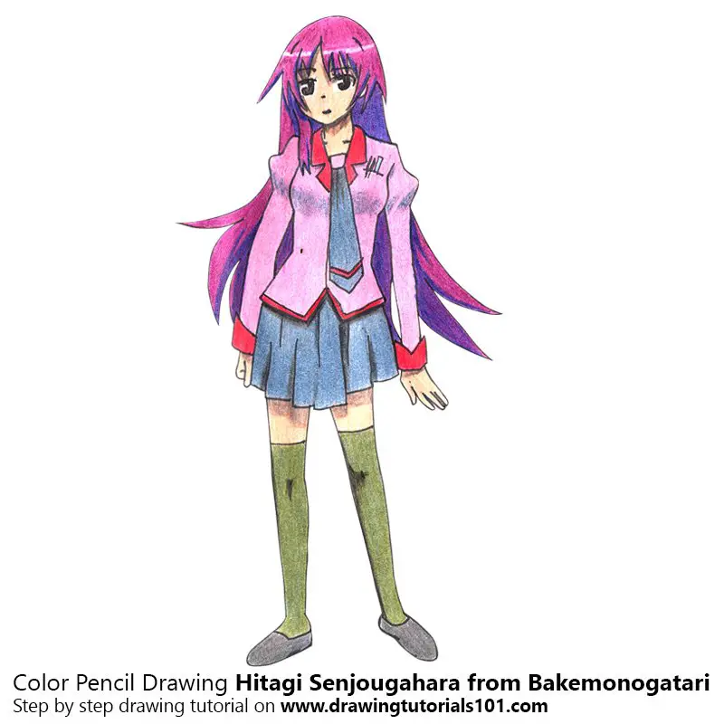 Hitagi Senjougahara from Bakemonogatari Color Pencil Drawing