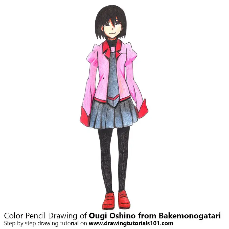 Ougi Oshino from Bakemonogatari Color Pencil Drawing