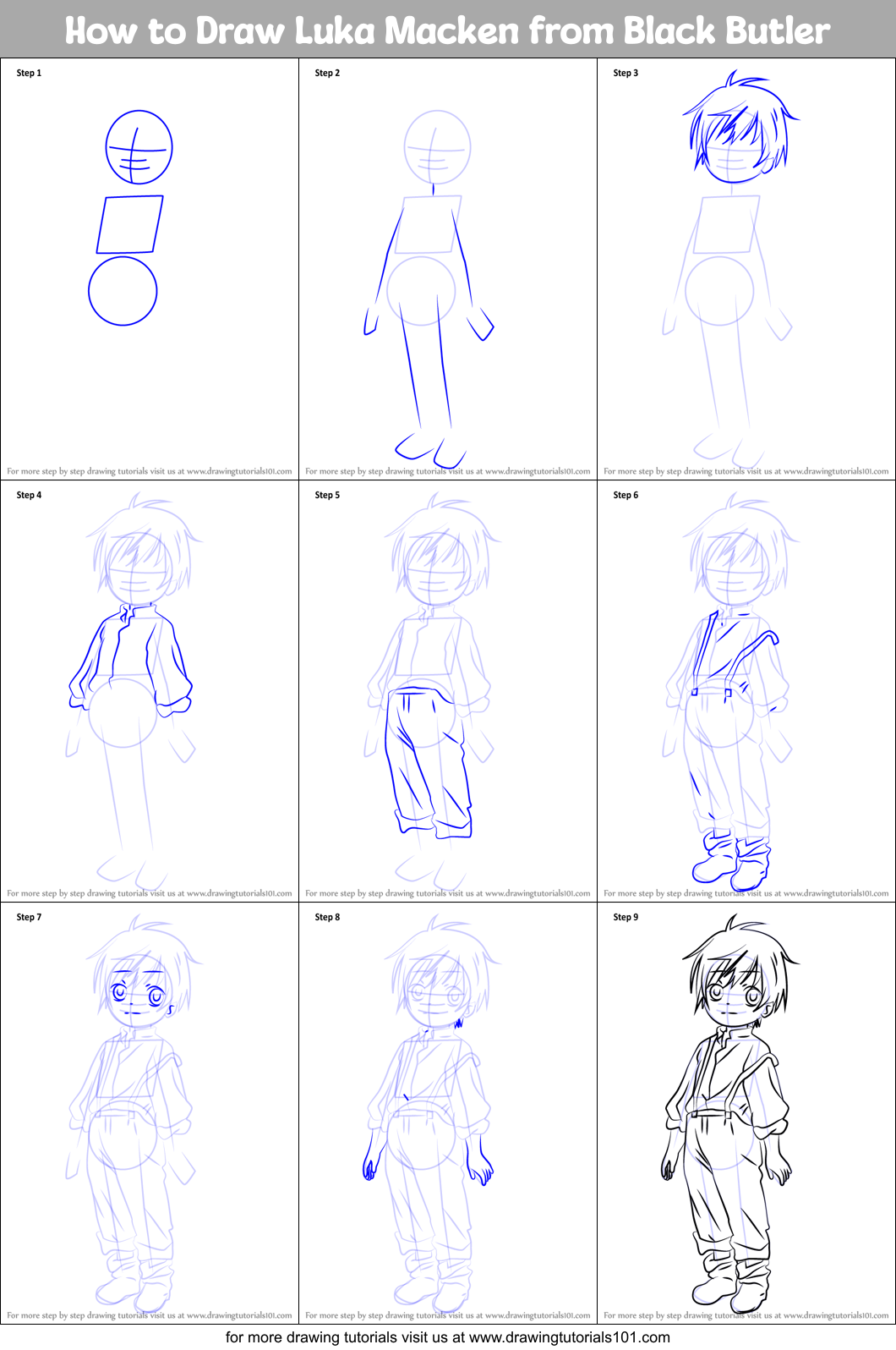 How to Draw Luka Macken from Black Butler printable step by step ...