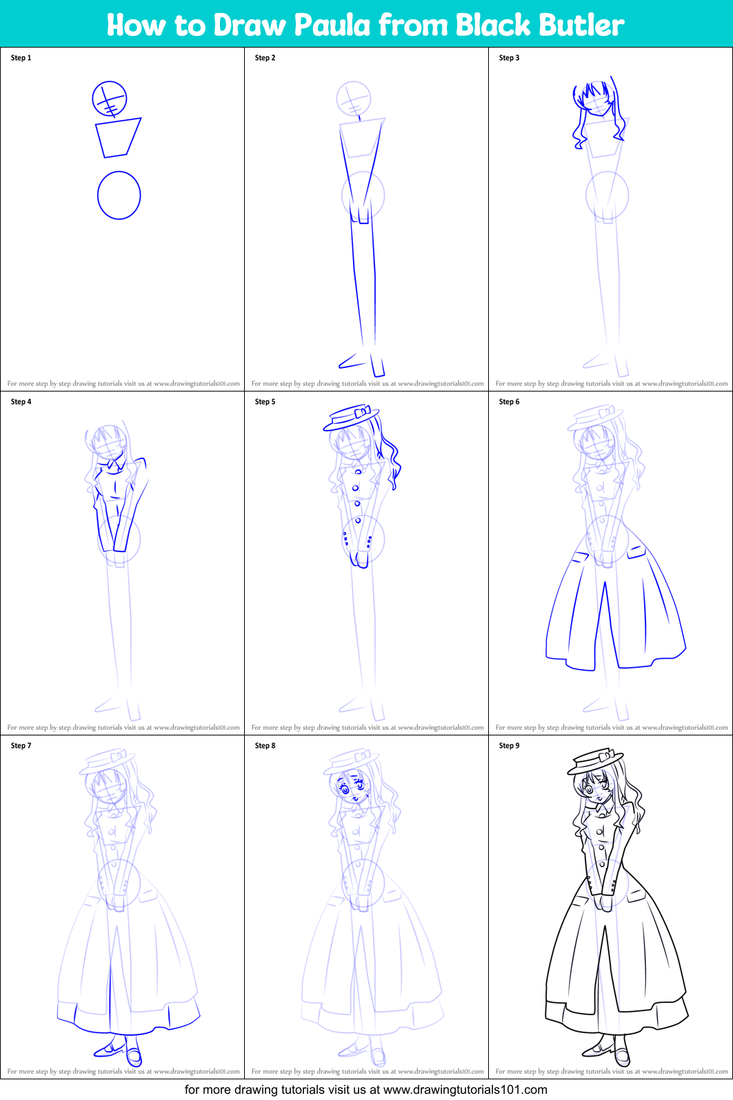 How to Draw Paula from Black Butler printable step by step drawing ...