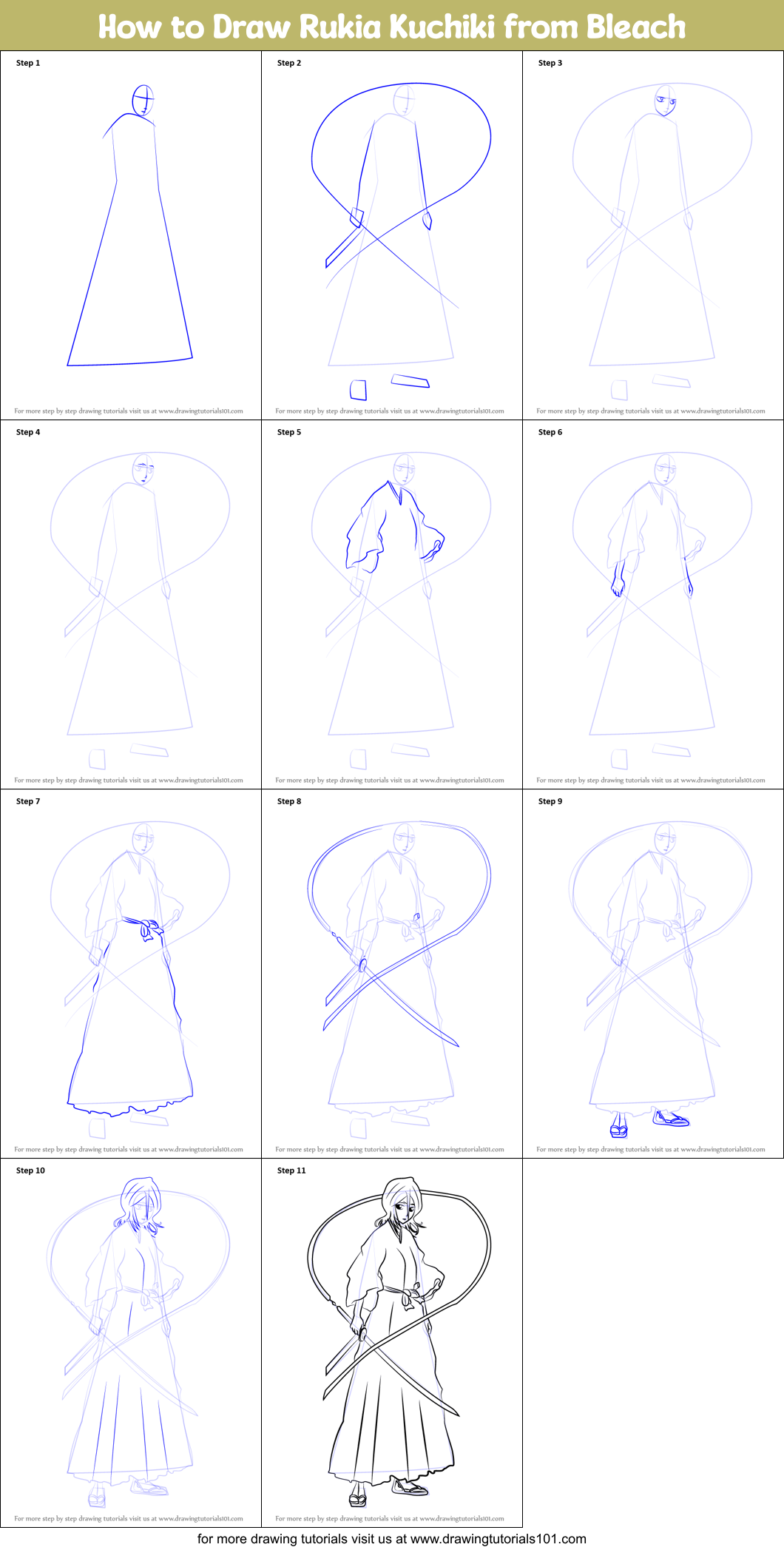 How to Draw Rukia Kuchiki from Bleach printable step by step drawing ...