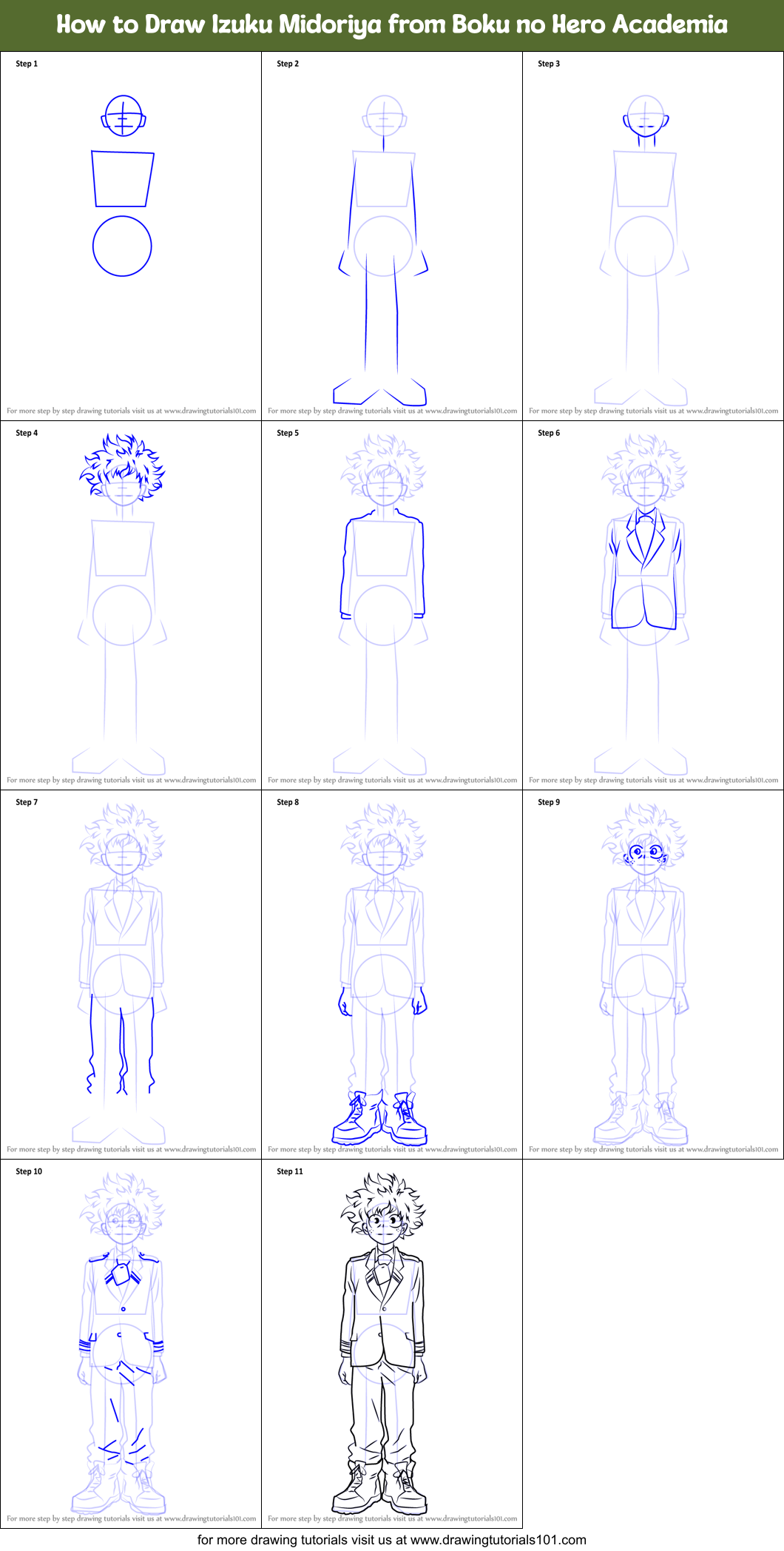 How to Draw Izuku Midoriya from Boku no Hero Academia printable step by ...