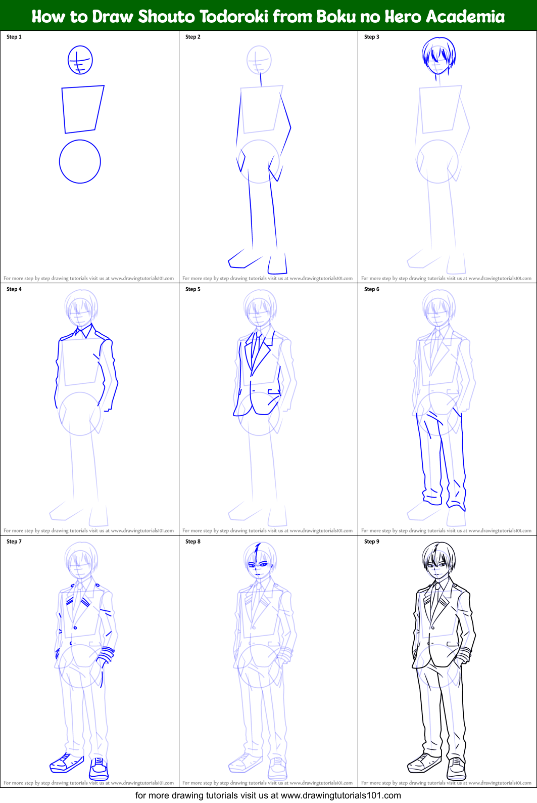 How to Draw Shouto Todoroki from Boku no Hero Academia printable step ...