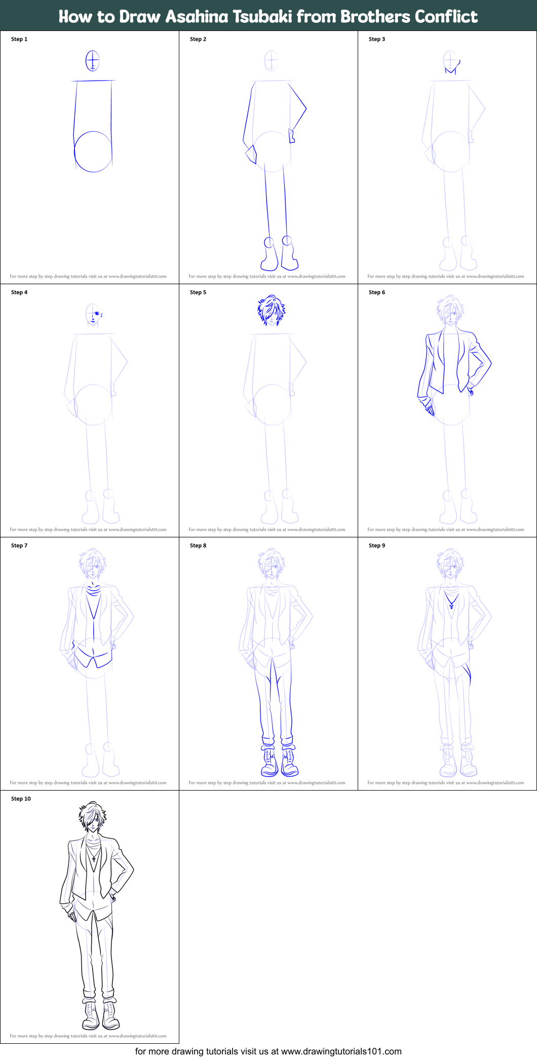 How to Draw Asahina Tsubaki from Brothers Conflict printable step by ...