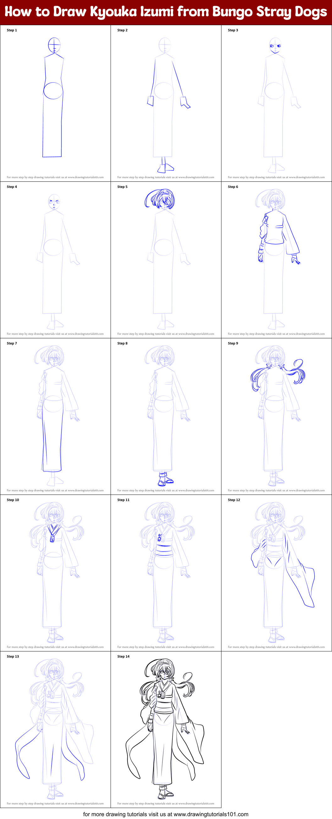 How to Draw Kyouka Izumi from Bungo Stray Dogs printable step by step ...