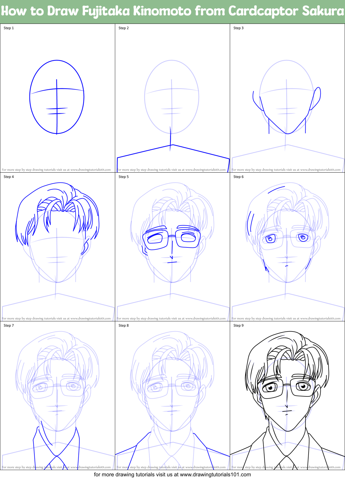 How to Draw Fujitaka Kinomoto from Cardcaptor Sakura printable step by ...