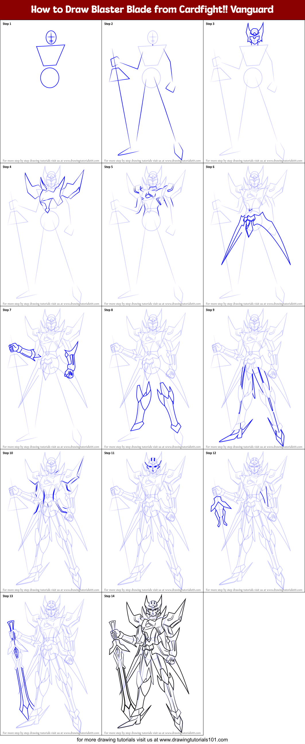 How to Draw Blaster Blade from Cardfight!! Vanguard printable step by