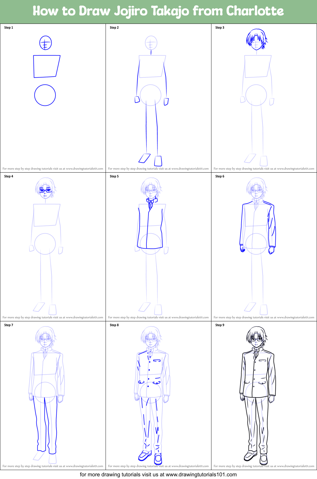 How to Draw Jojiro Takajo from Charlotte printable step by step drawing ...