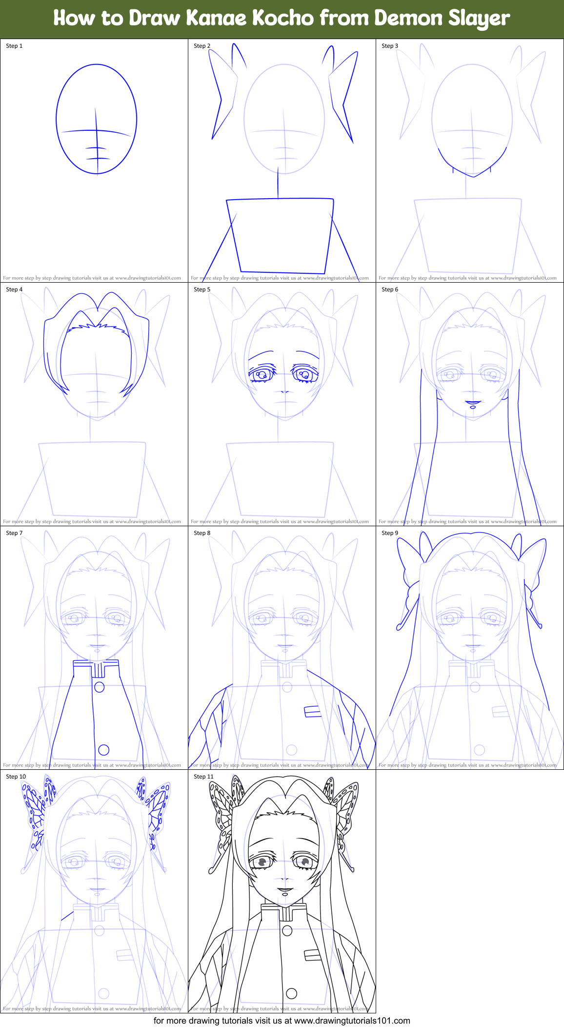 How to Draw Kanae Kocho from Demon Slayer printable step by step ...