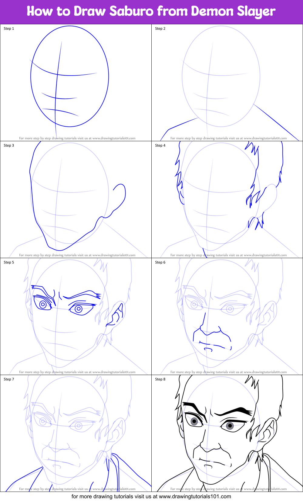 How to Draw Saburo from Demon Slayer printable step by step drawing ...