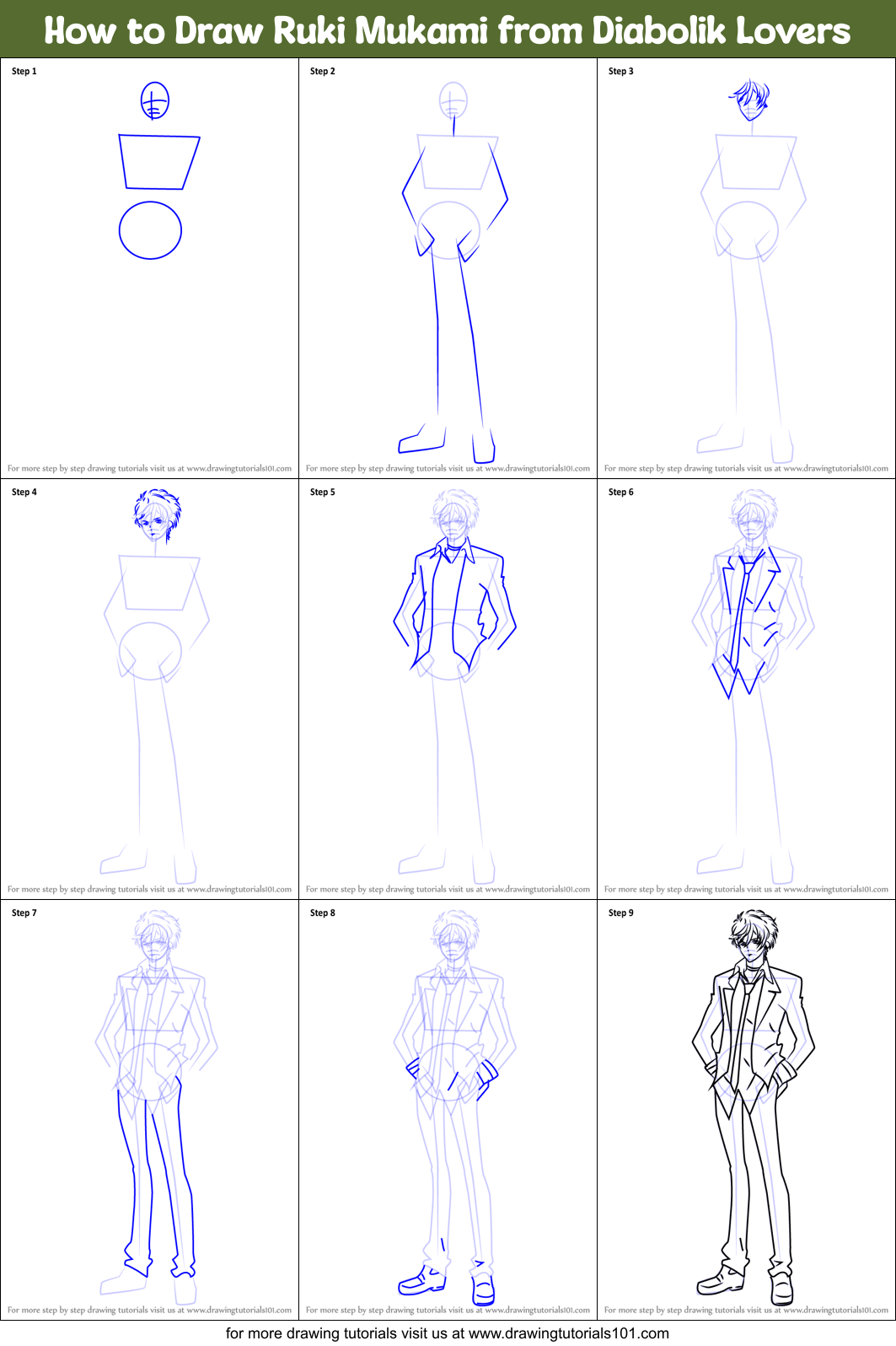 How to Draw Ruki Mukami from Diabolik Lovers printable step by step ...