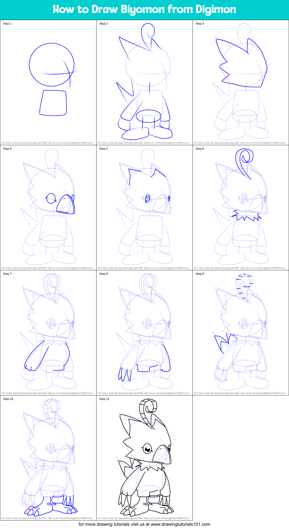 How to Draw Biyomon from Digimon printable step by step drawing sheet ...