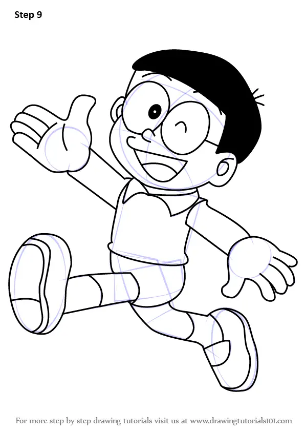 Step by Step How to Draw Nobita from Doraemon : DrawingTutorials101.com