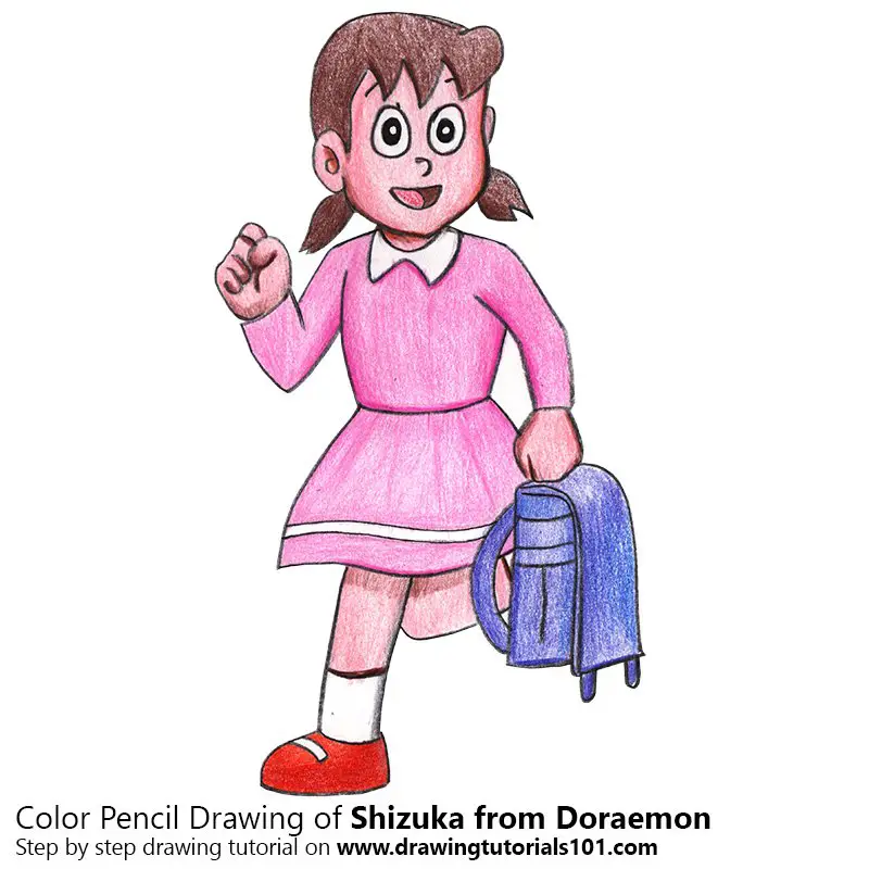 Shizuka from Doraemon Color Pencil Drawing