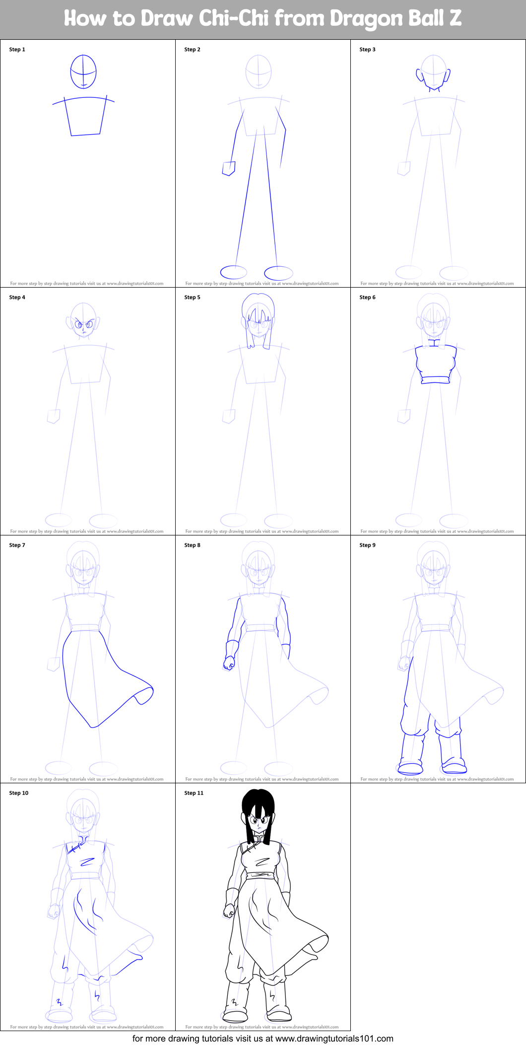 How To Draw Chi Chi From Dragon Ball Z Printable Step By Step Drawing Sheet