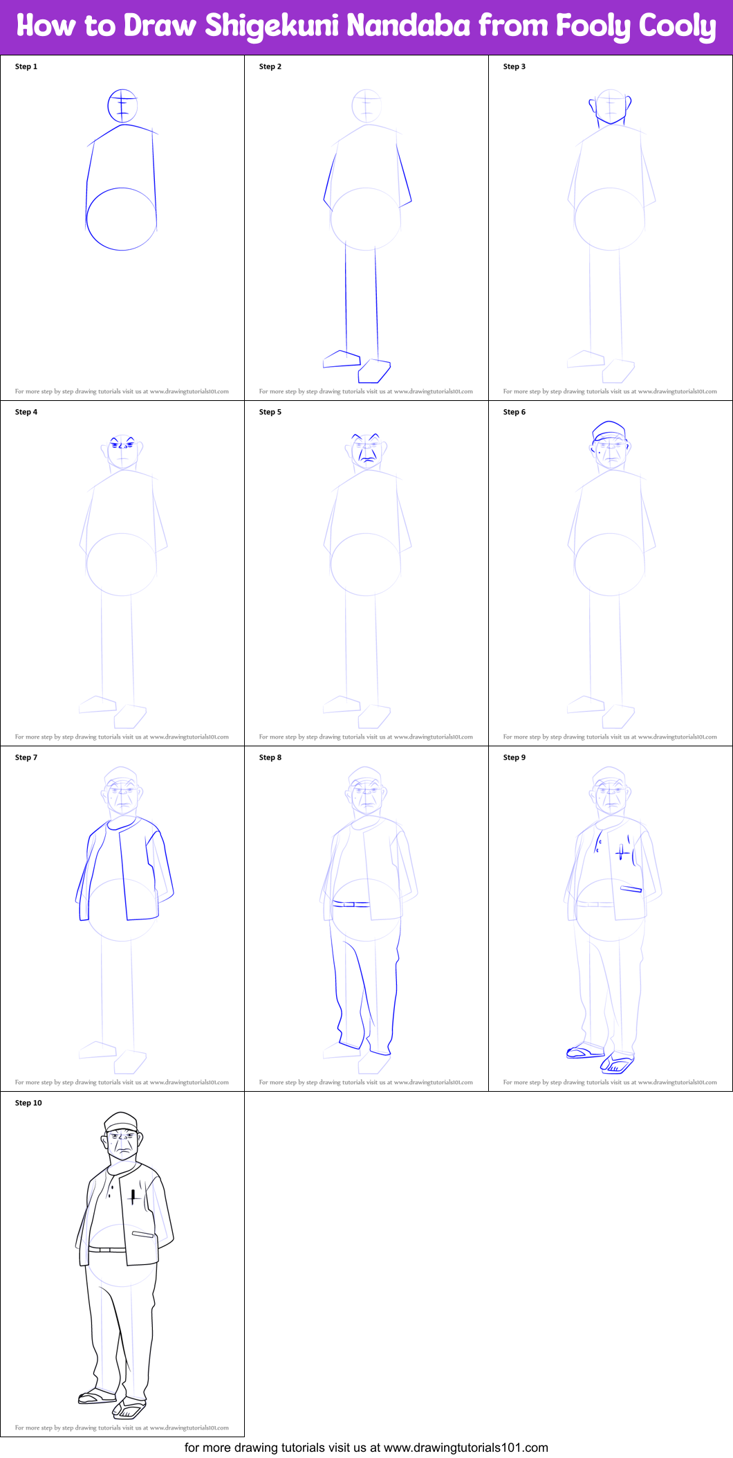 How to Draw Shigekuni Nandaba from Fooly Cooly printable step by step ...