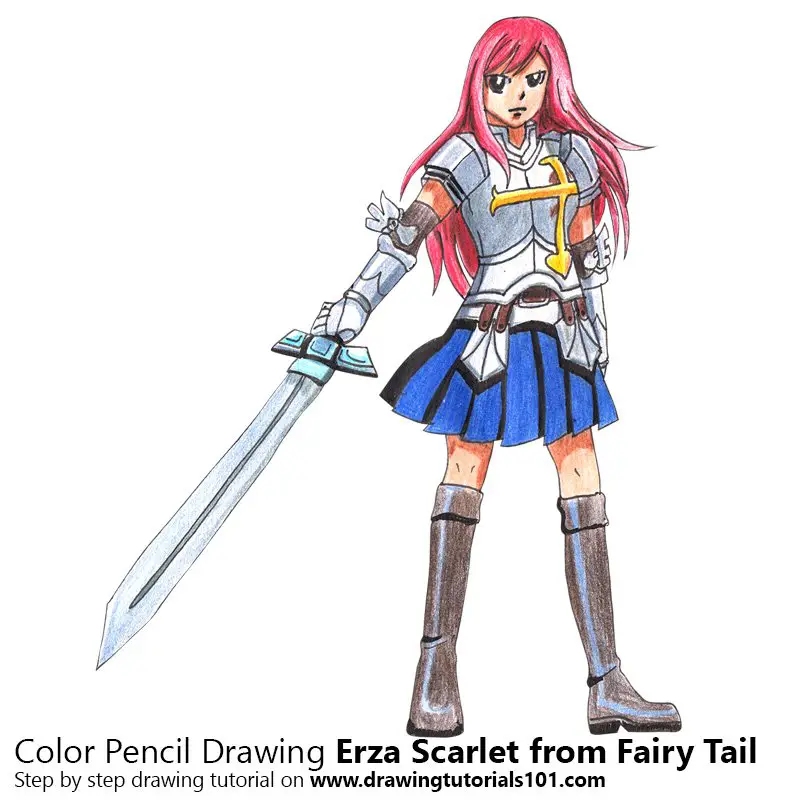 Erza Scarlet from Fairy Tail Color Pencil Drawing
