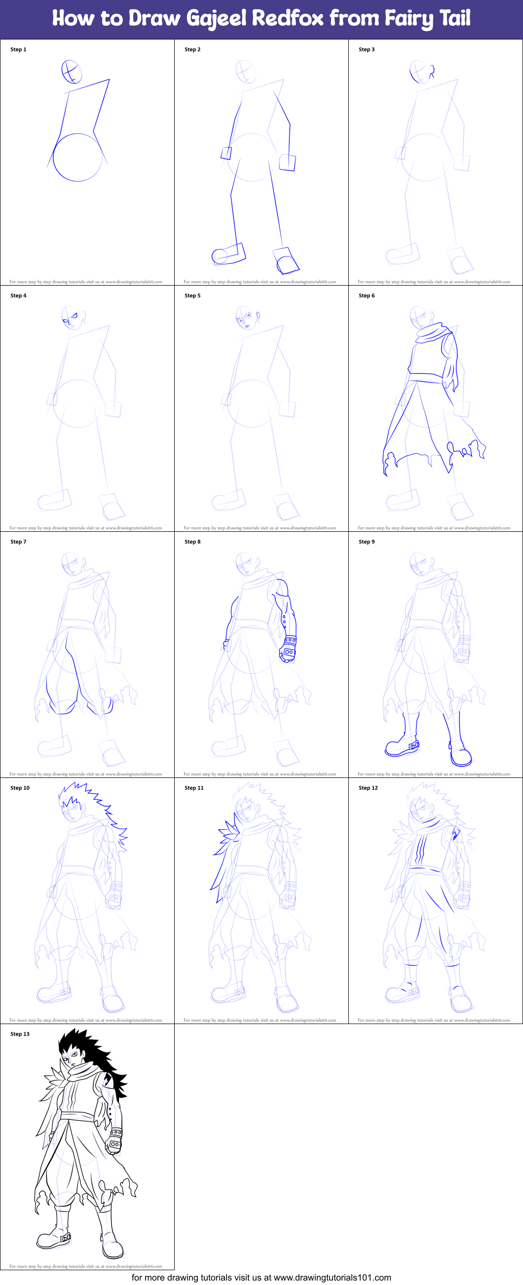How to Draw Gajeel Redfox from Fairy Tail printable step by step