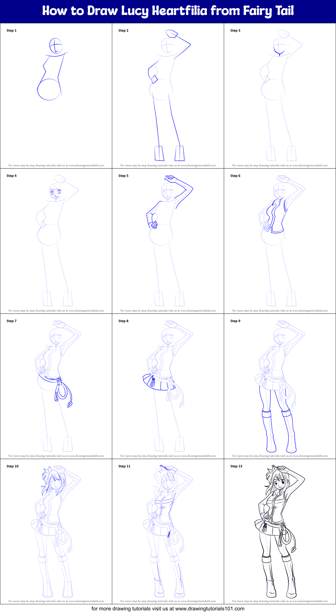 How to Draw Lucy Heartfilia from Fairy Tail printable step by step ...