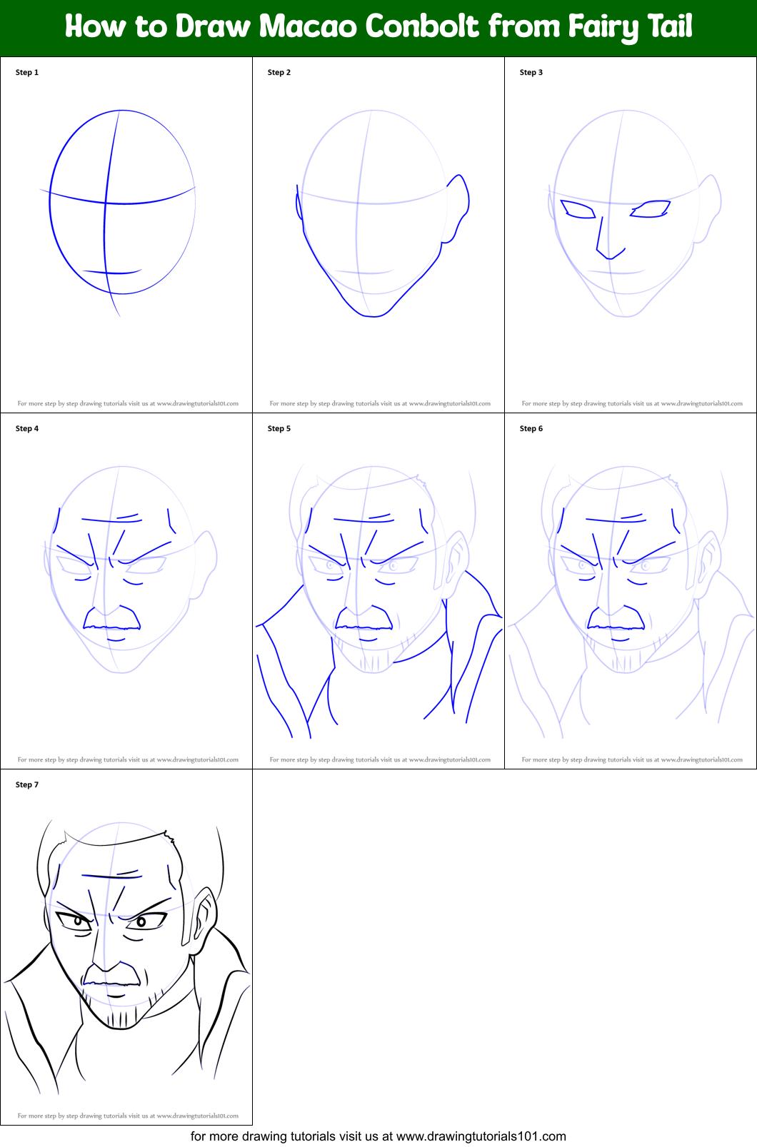 How to Draw Macao Conbolt from Fairy Tail printable step by step ...