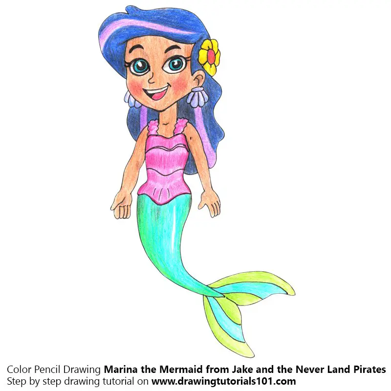 Marina the Mermaid from Jake and the Never Land Pirates Color Pencil Drawing