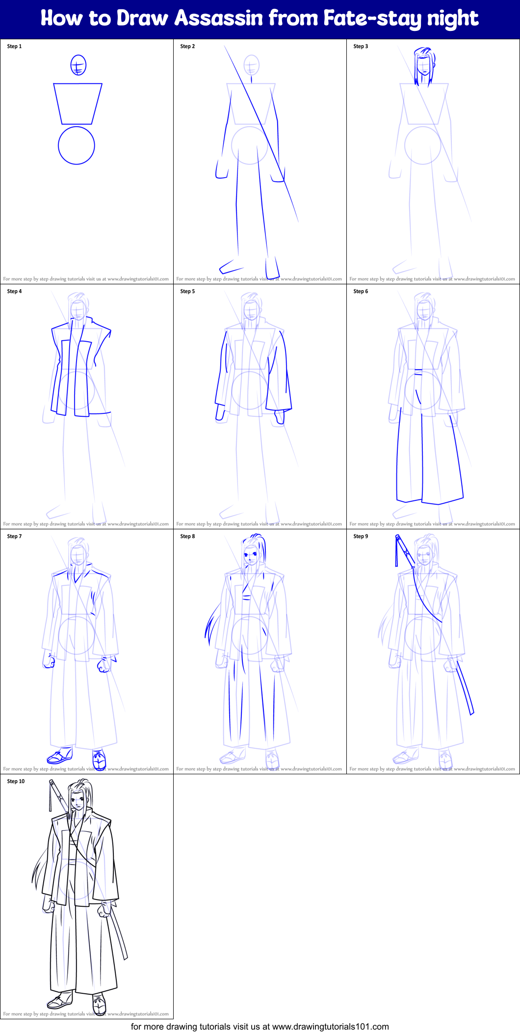 How To Draw Assassin From Fate Stay Night Printable Step By Step Drawing Sheet 8967