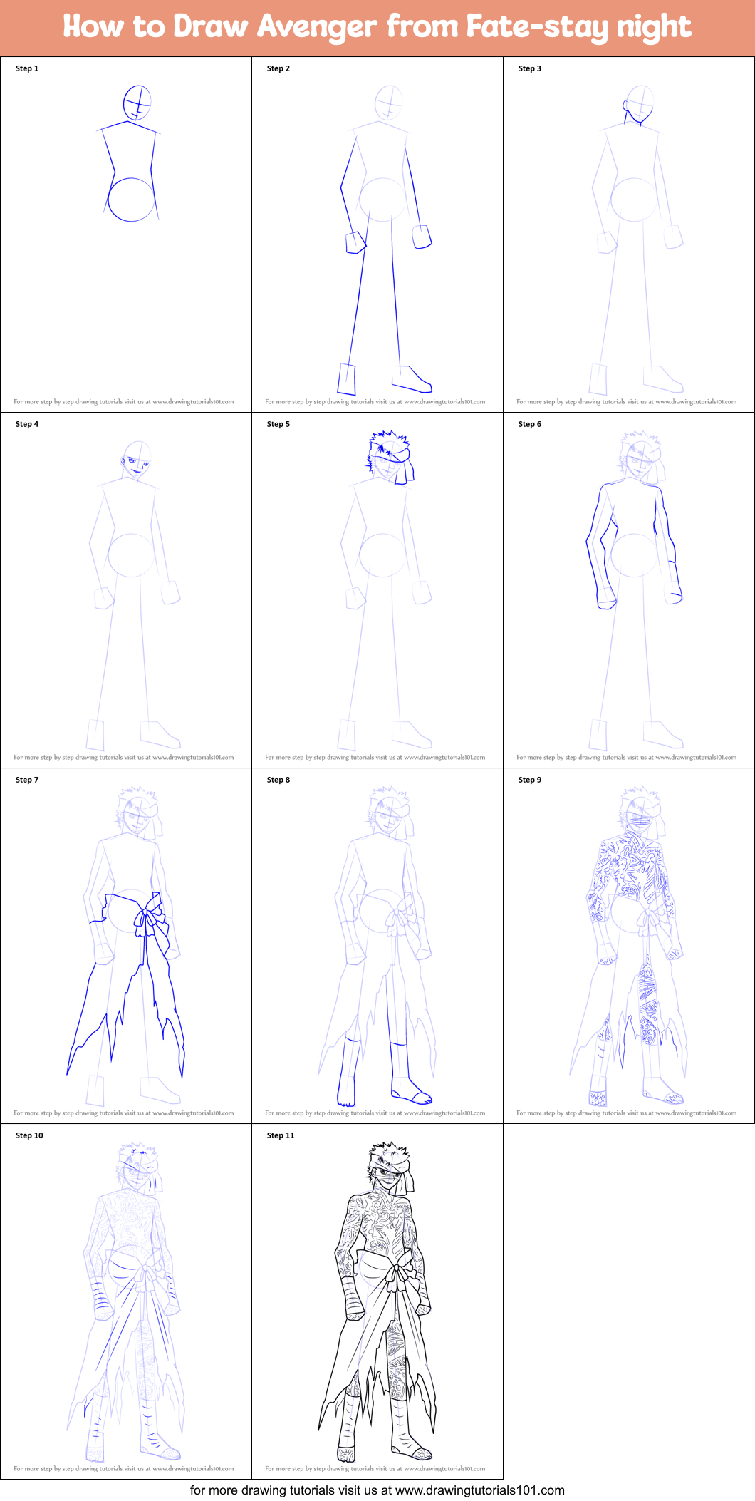 How to Draw Avenger from Fate-stay night printable step by step drawing ...