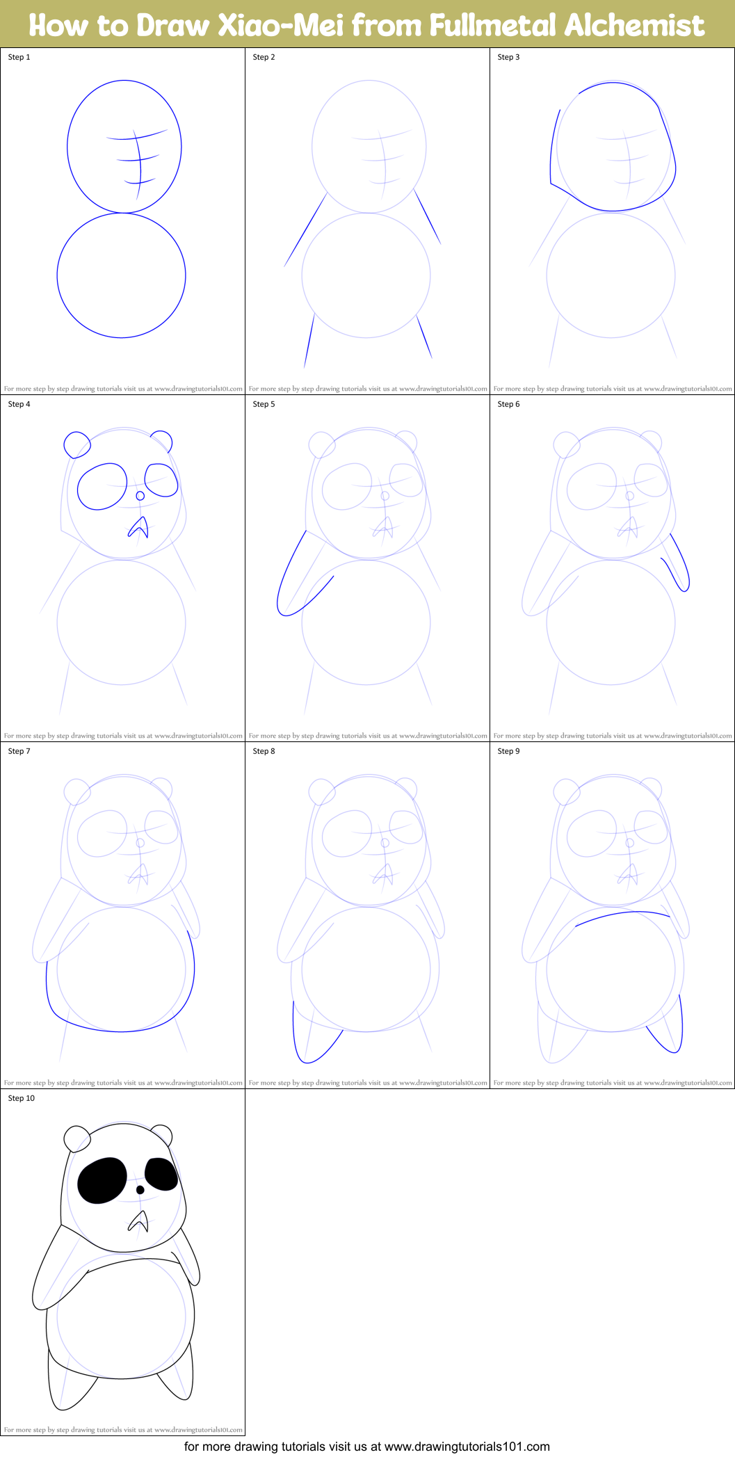 How to Draw Xiao-Mei from Fullmetal Alchemist printable step by step ...