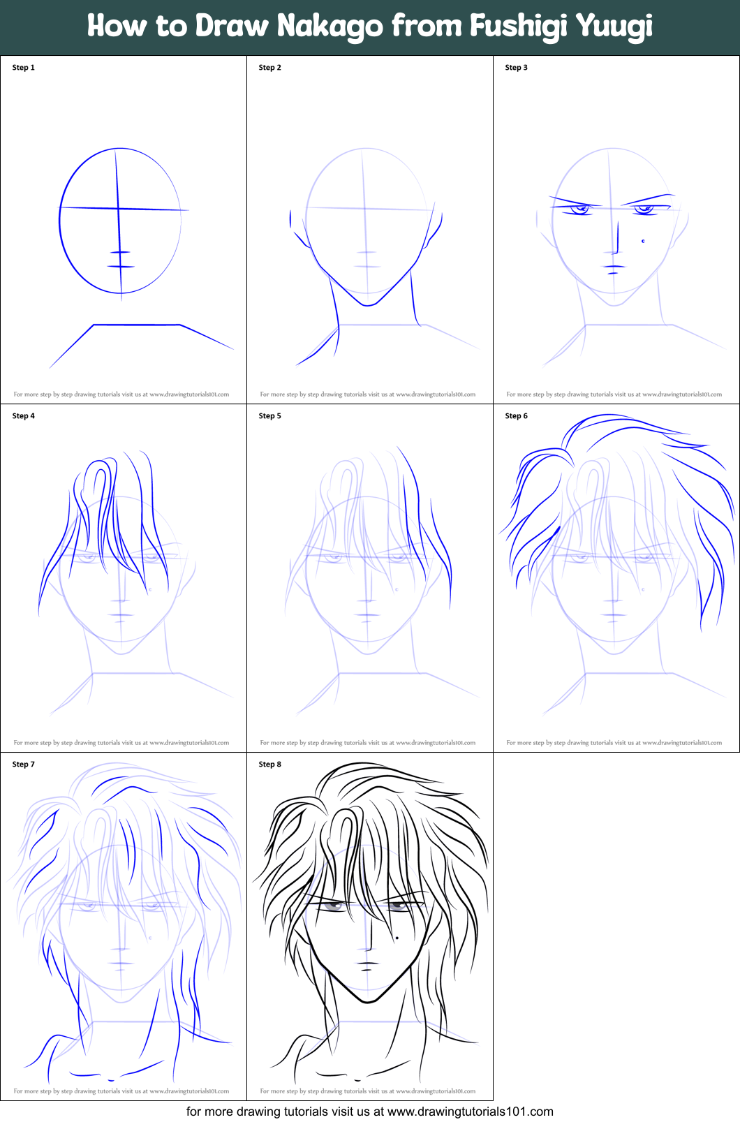 How to Draw Nakago from Fushigi Yuugi printable step by step drawing ...