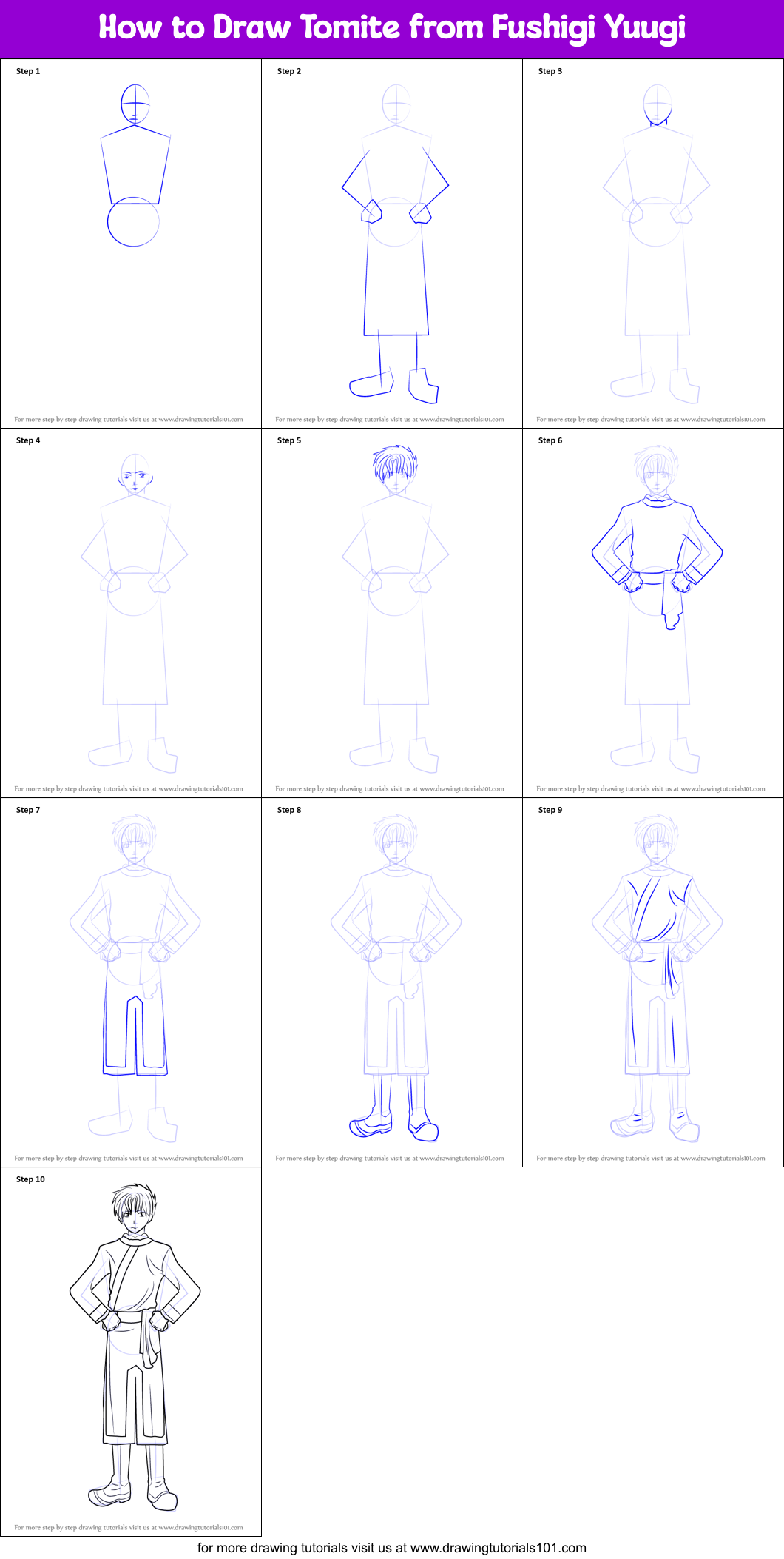 How to Draw Tomite from Fushigi Yuugi printable step by step drawing ...