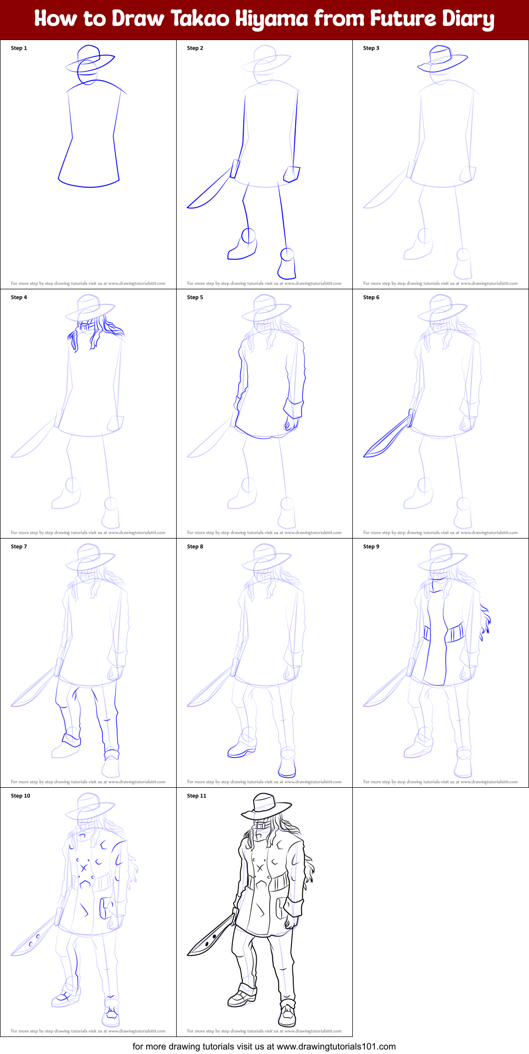 How to Draw Takao Hiyama from Future Diary printable step by step ...