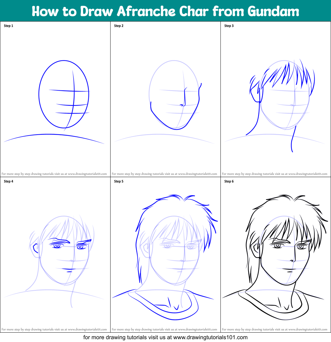 How to Draw Afranche Char from Gundam printable step by step drawing ...