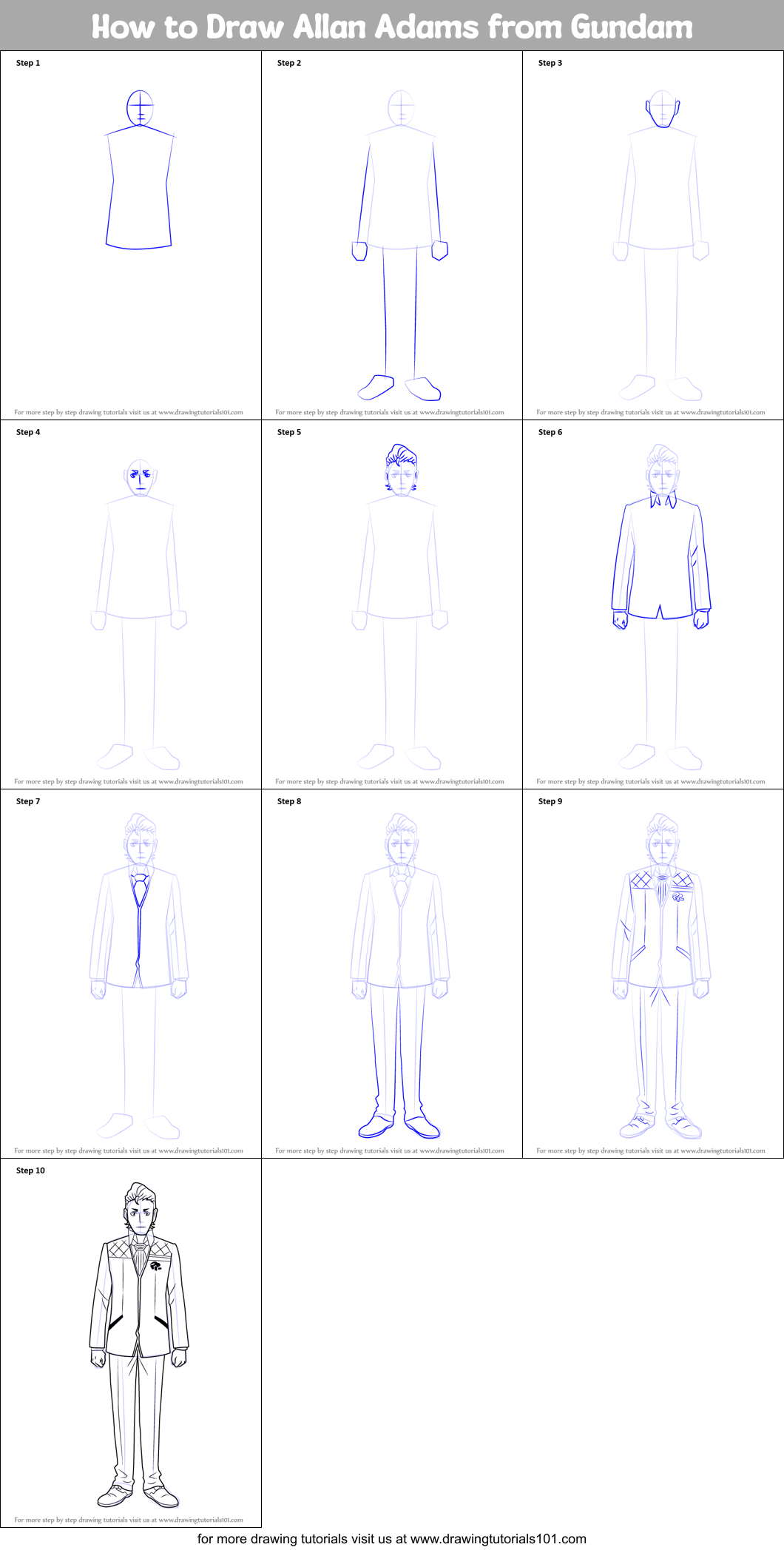 How to Draw Allan Adams from Gundam printable step by step drawing ...