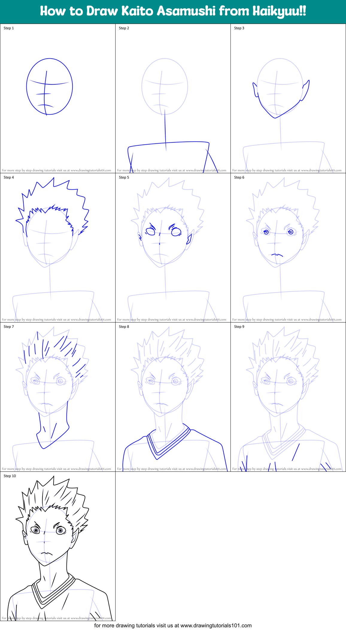 How to Draw Kaito Asamushi from Haikyuu!! printable step by step ...