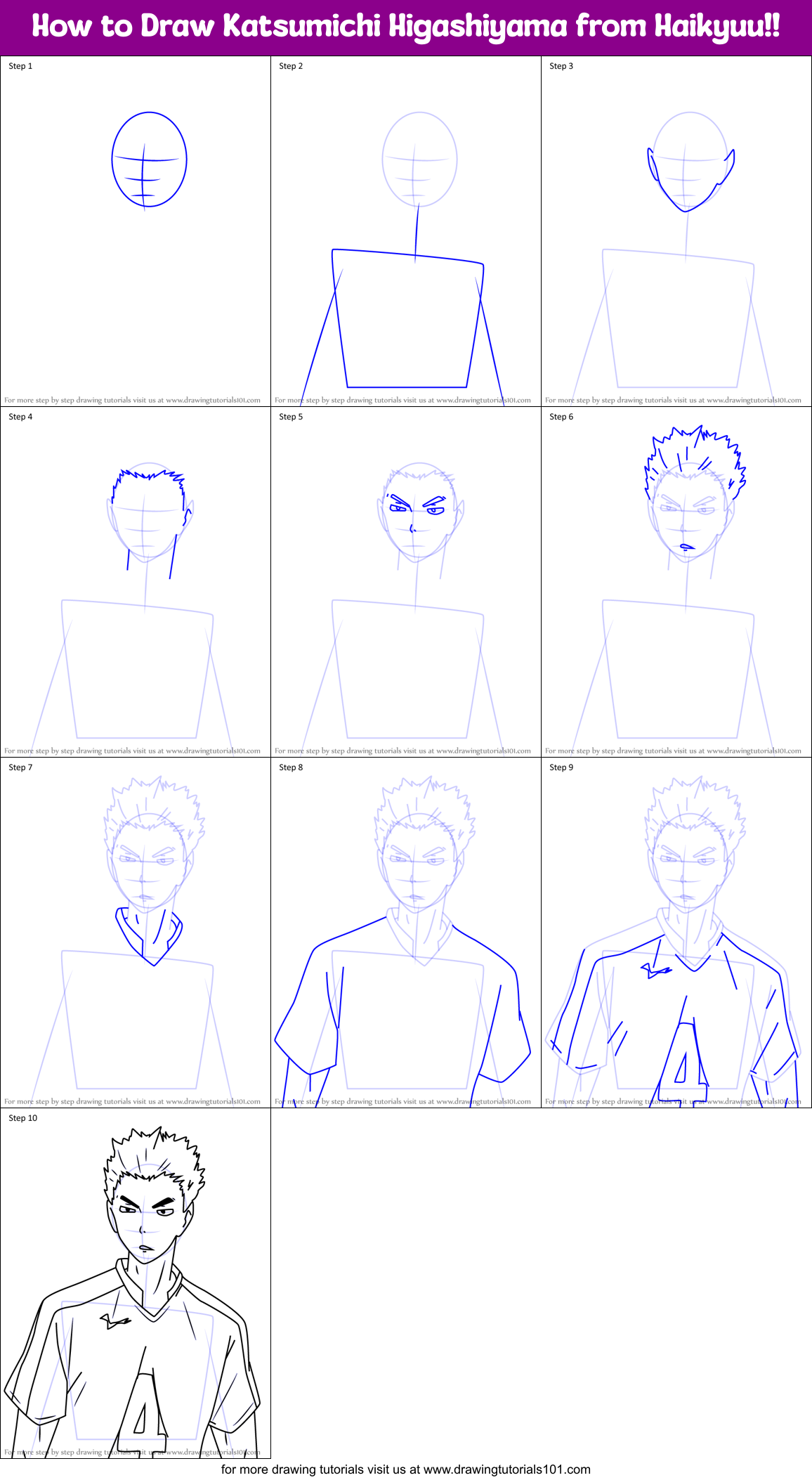 How to Draw Katsumichi Higashiyama from Haikyuu!! printable step by ...