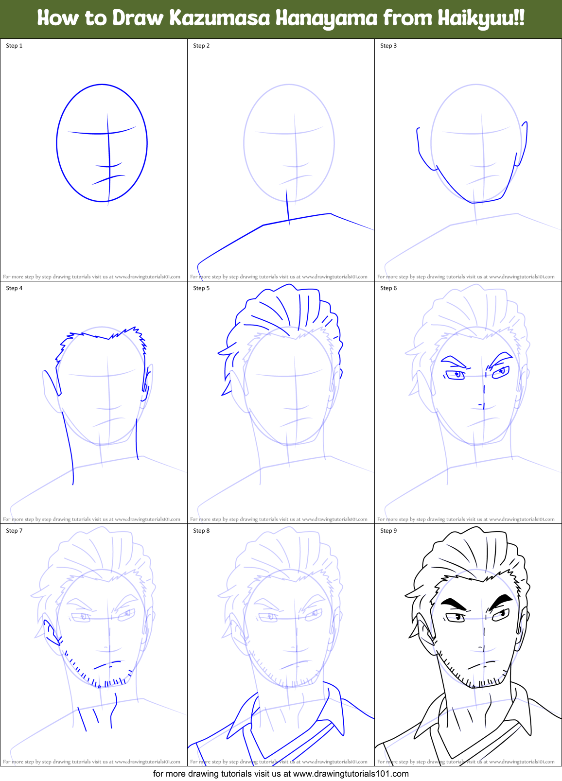 How to Draw Kazumasa Hanayama from Haikyuu!! printable step by step ...