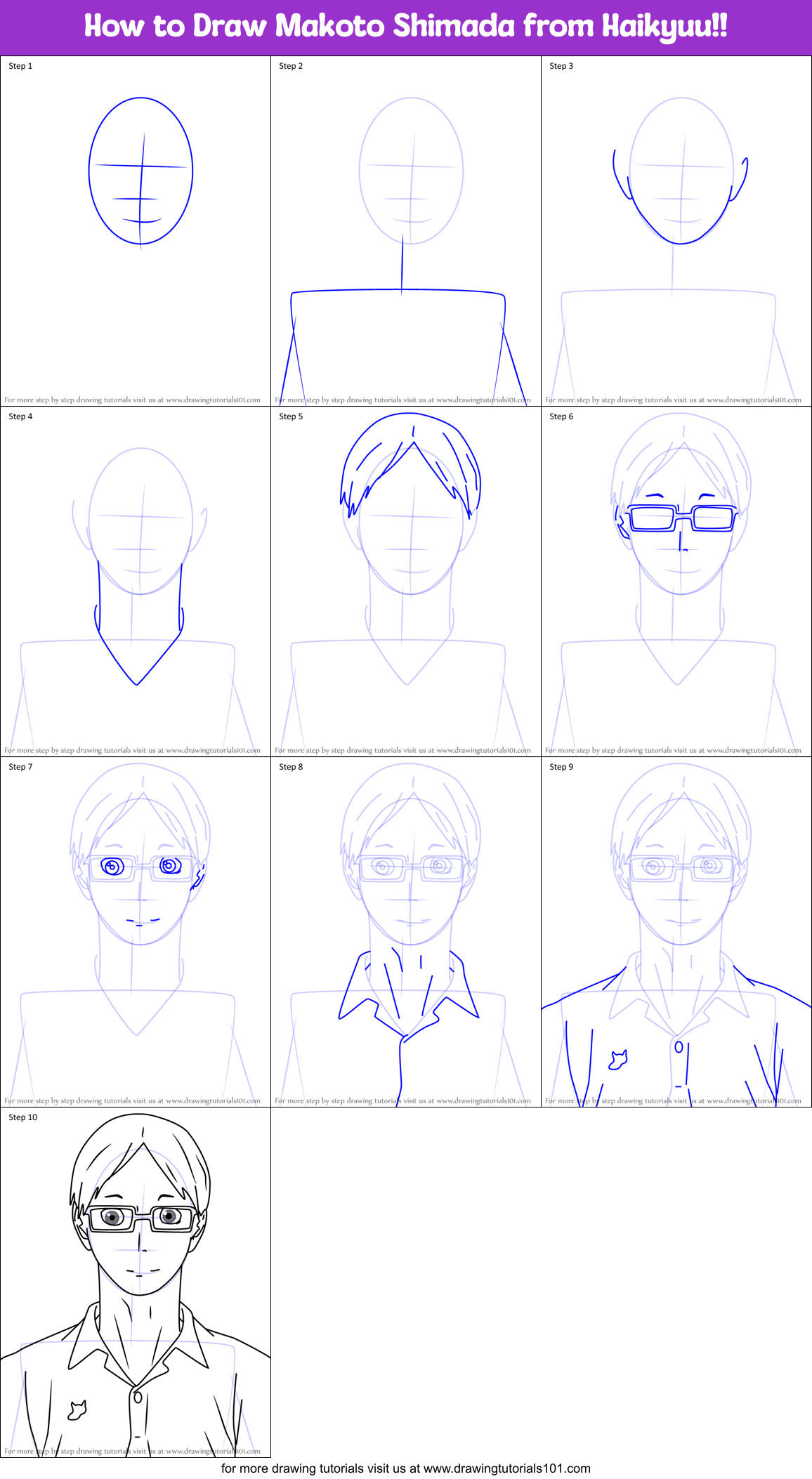 How to Draw Makoto Shimada from Haikyuu!! printable step by step ...