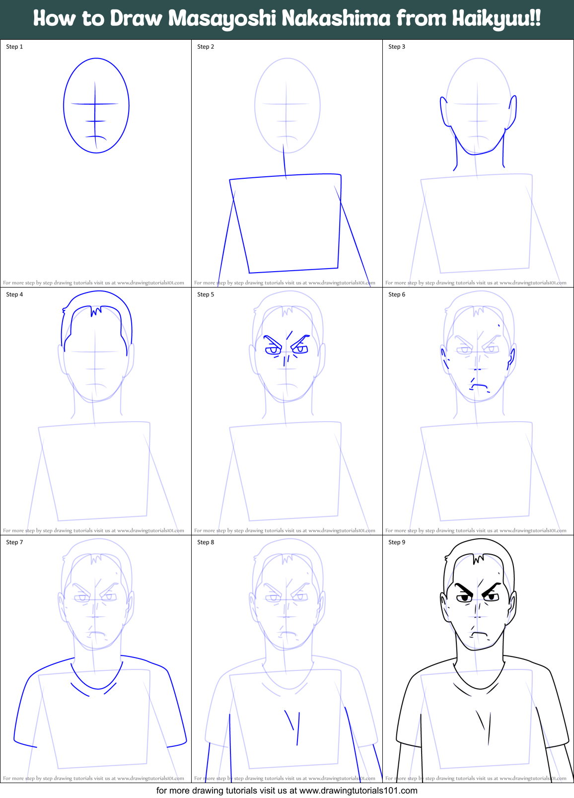 How to Draw Masayoshi Nakashima from Haikyuu!! printable step by step ...