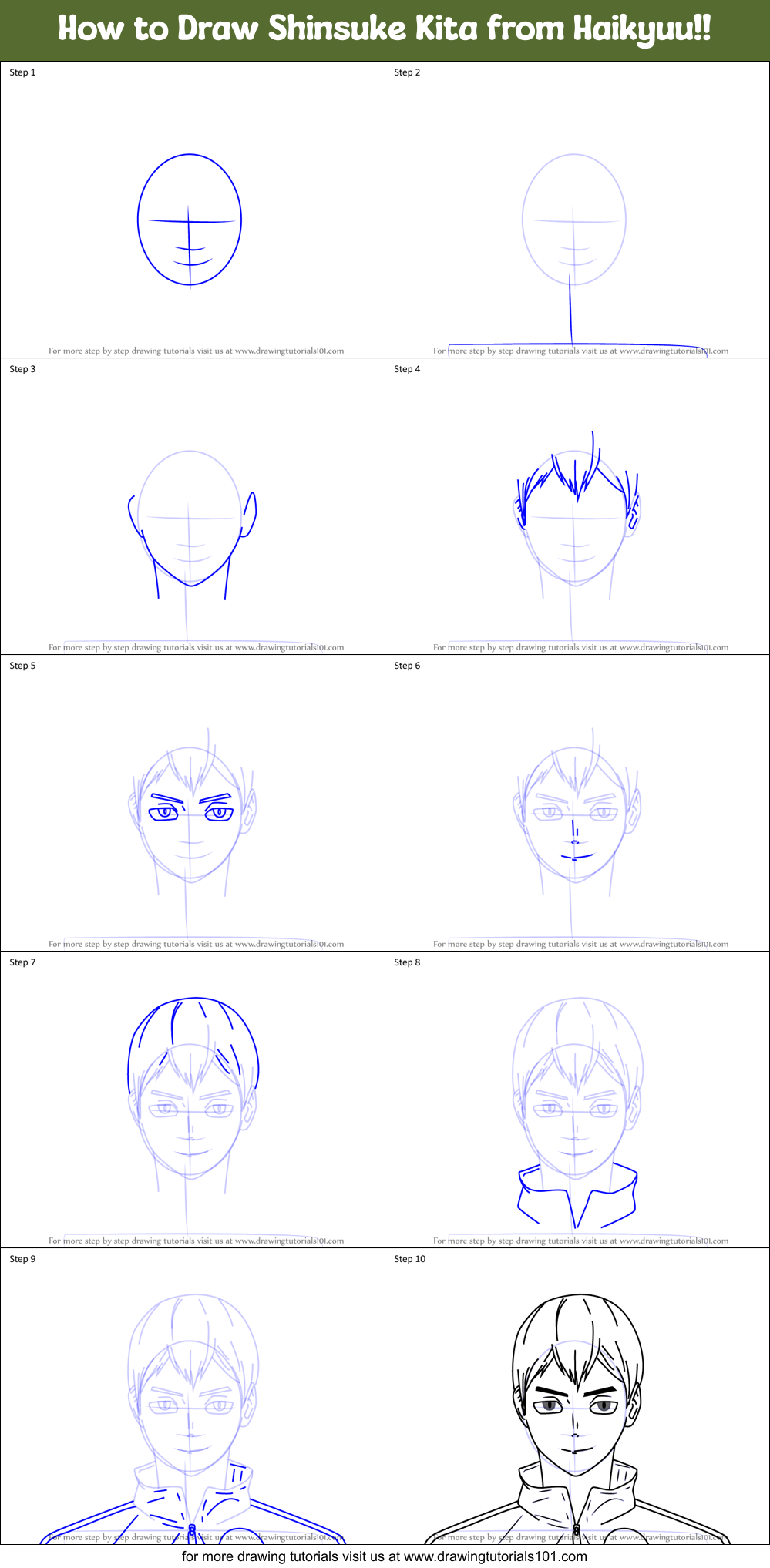 How to Draw Shinsuke Kita from Haikyuu!! printable step by step drawing ...