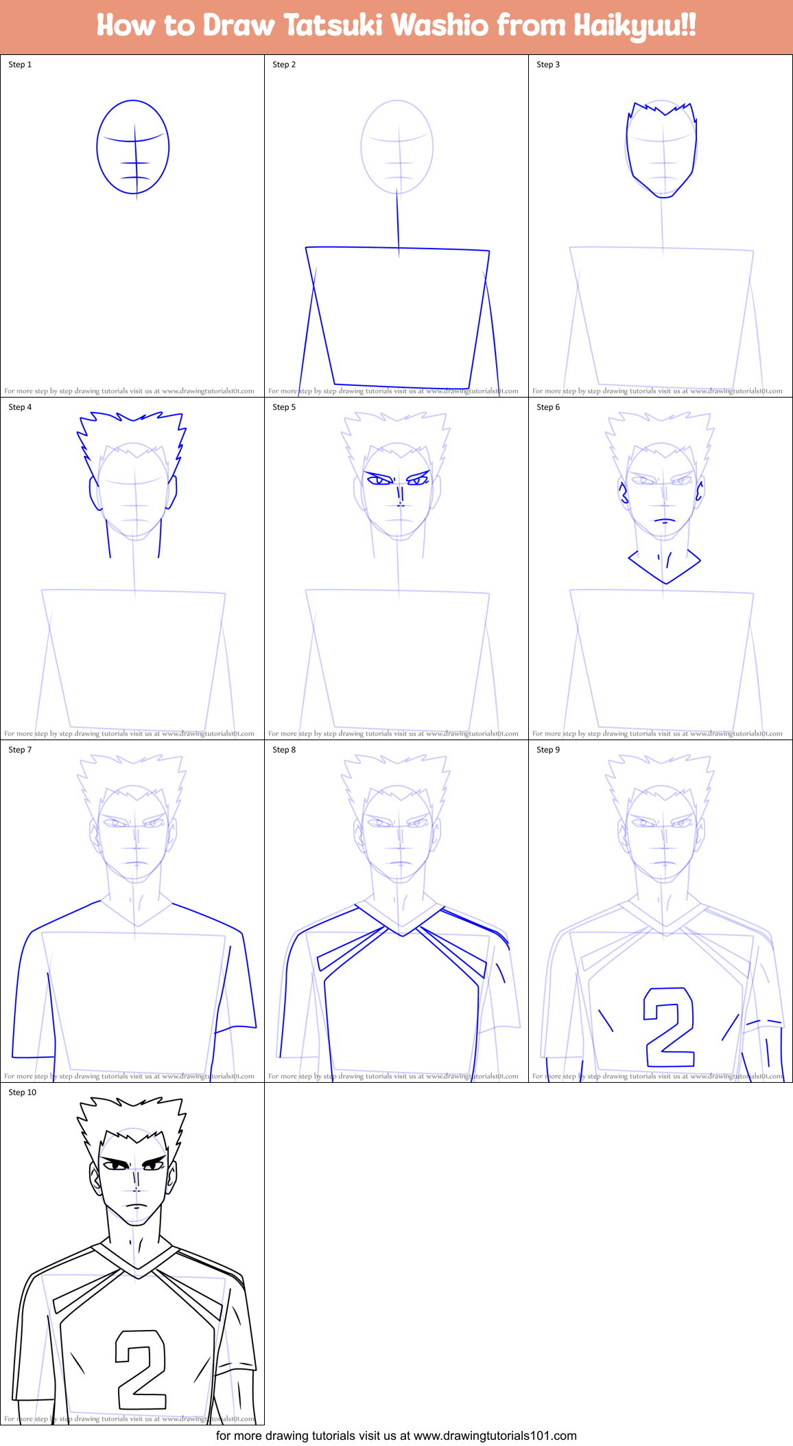 How to Draw Tatsuki Washio from Haikyuu!! printable step by step ...