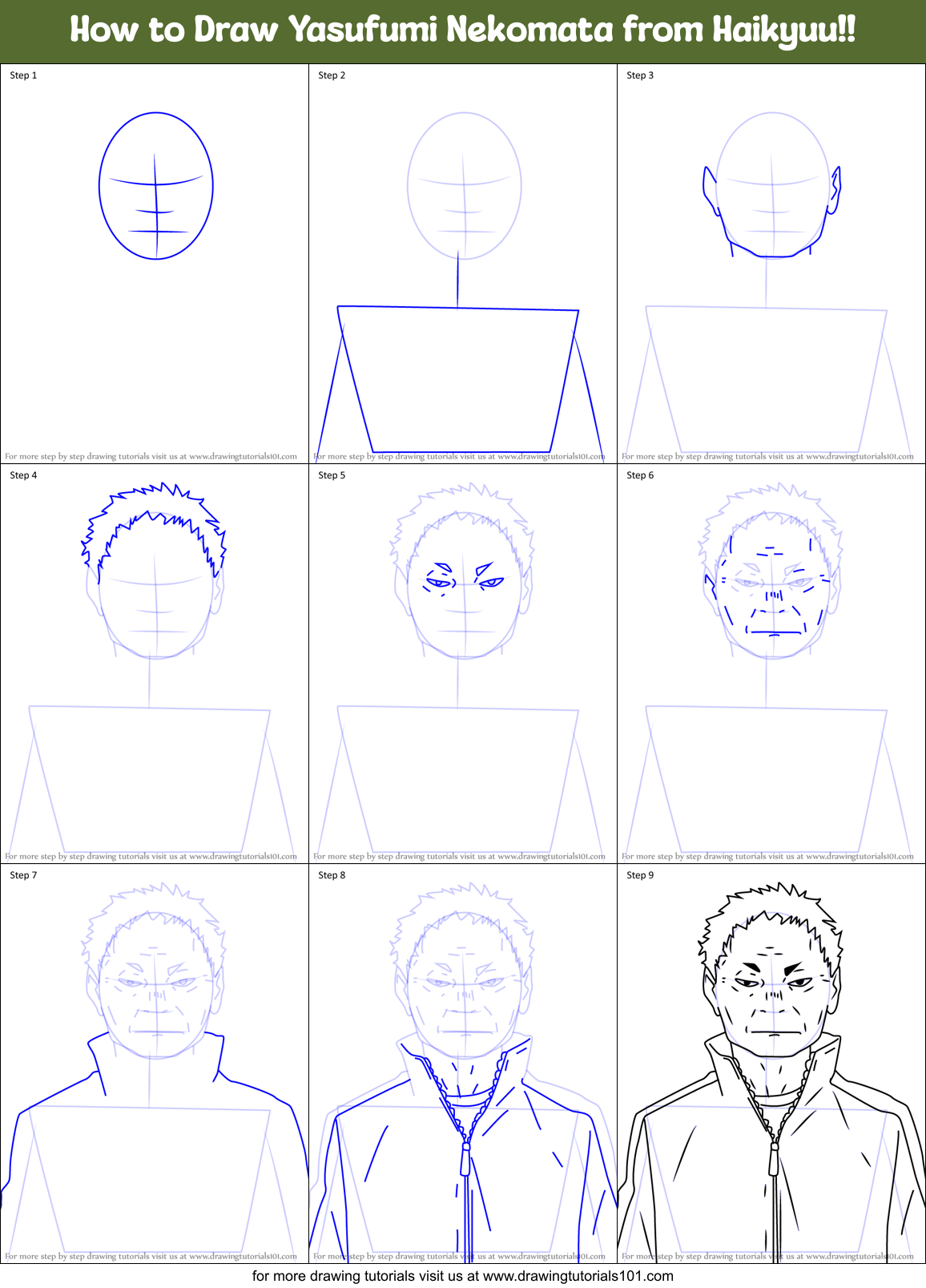 How to Draw Yasufumi Nekomata from Haikyuu!! printable step by step ...