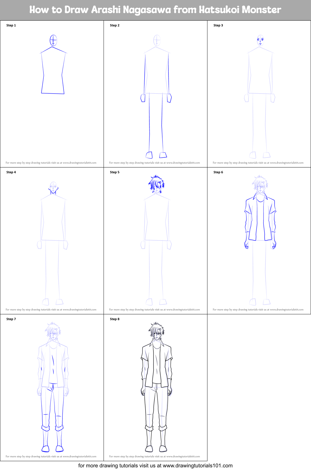 How to Draw Arashi Nagasawa from Hatsukoi Monster printable step by ...