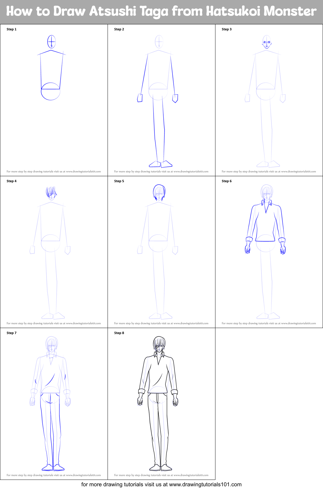 How to Draw Atsushi Taga from Hatsukoi Monster printable step by step ...