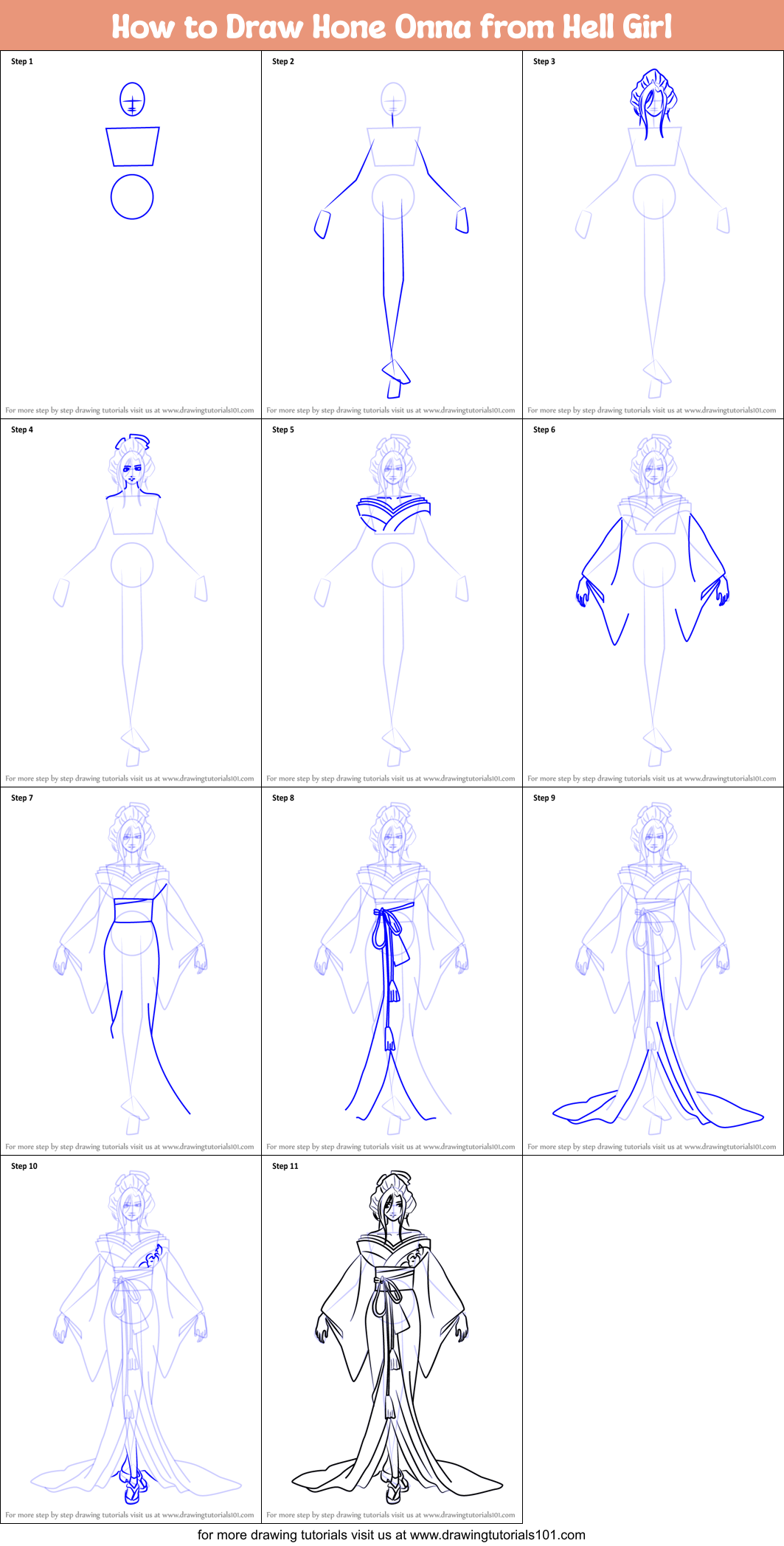 How to Draw Hone Onna from Hell Girl printable step by step drawing ...