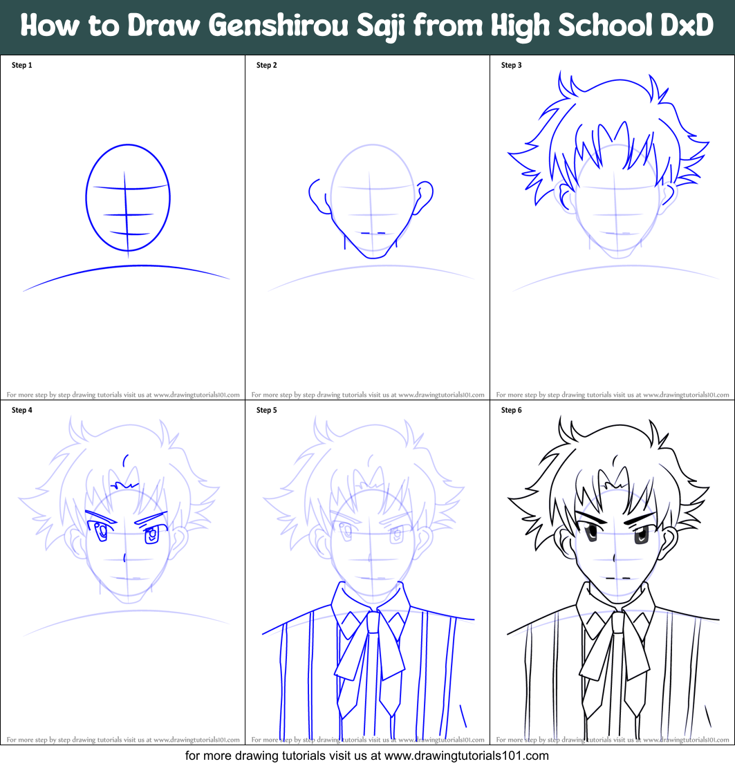 How to Draw Genshirou Saji from High School DxD printable step by step ...