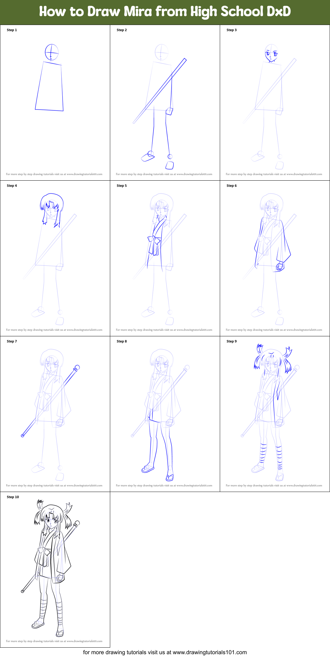 How To Draw Mira From High School Dxd Printable Step By Step Drawing 