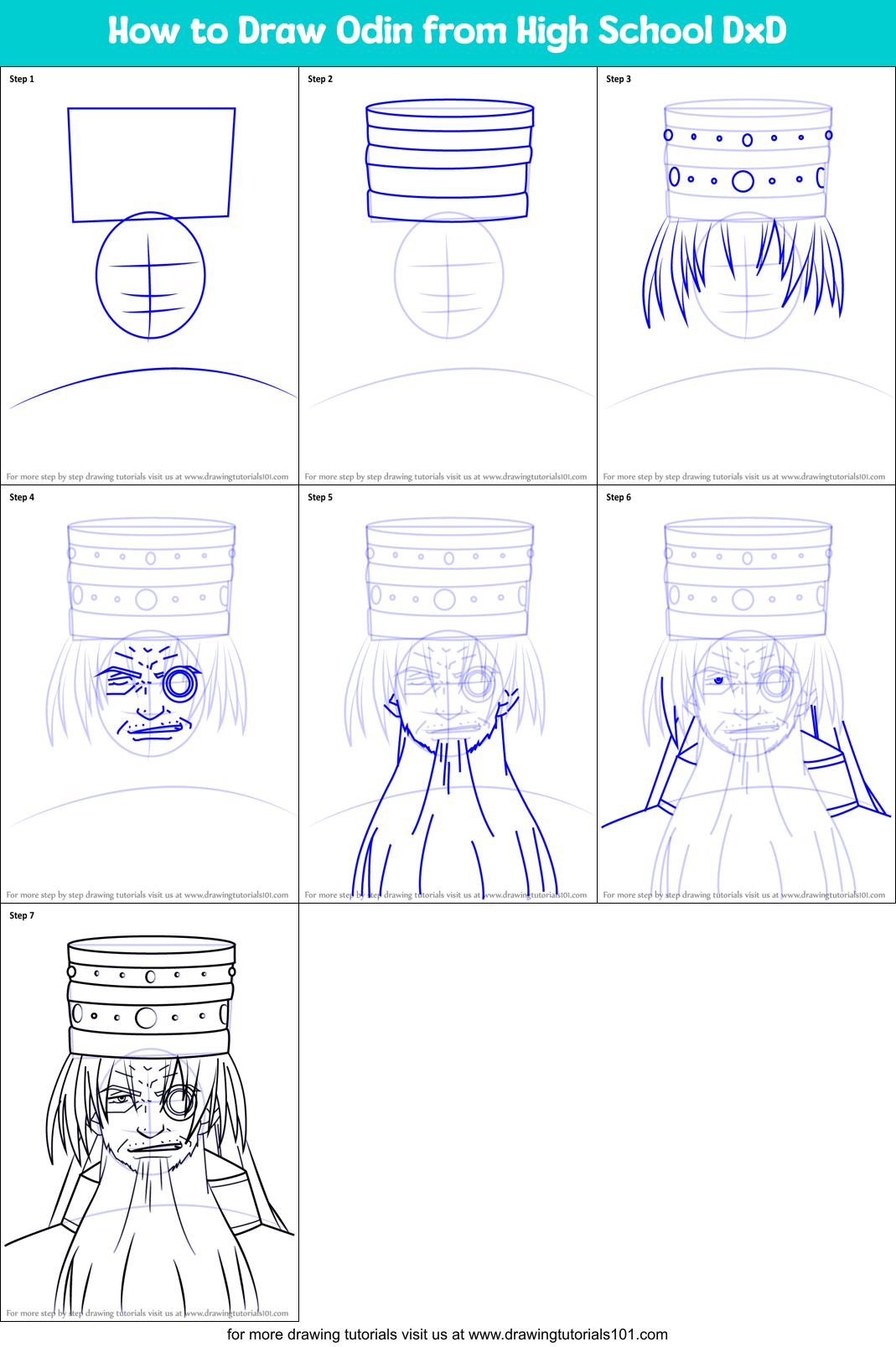 How to Draw Odin from High School DxD printable step by step drawing ...